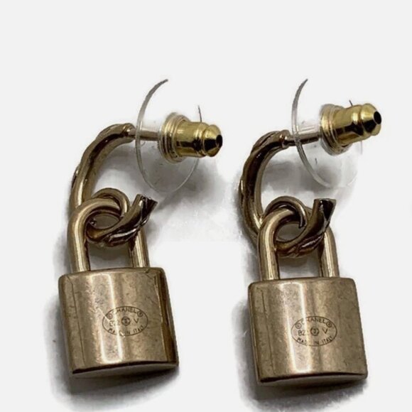 Authentic Chanel Drop Lock Padlock Earrings Gold Hardware - Picture 4 of 8